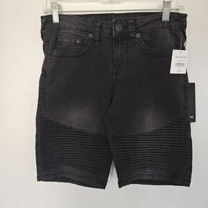 True Religion Black Ribbed Moto Denim Shorts